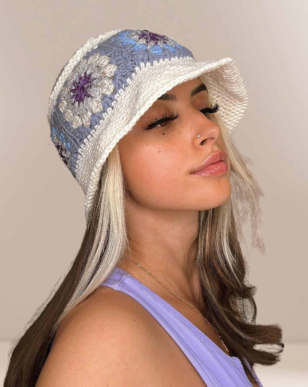 Purple Flower Crochet Bucket Hat