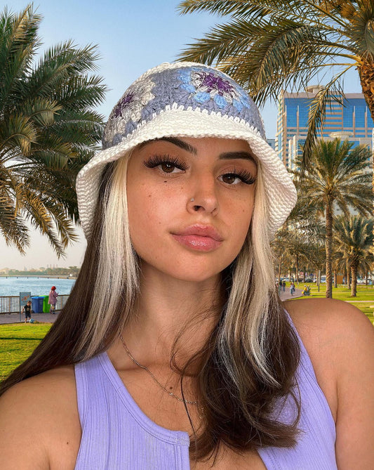 Purple Flower Crochet Bucket Hat